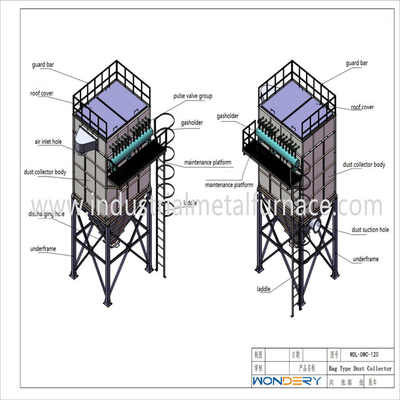1200Pa 1.5m/min کوره ذوب فلزات صنعتی نوع کیسه جمع کننده گرد و غبار 2000mm